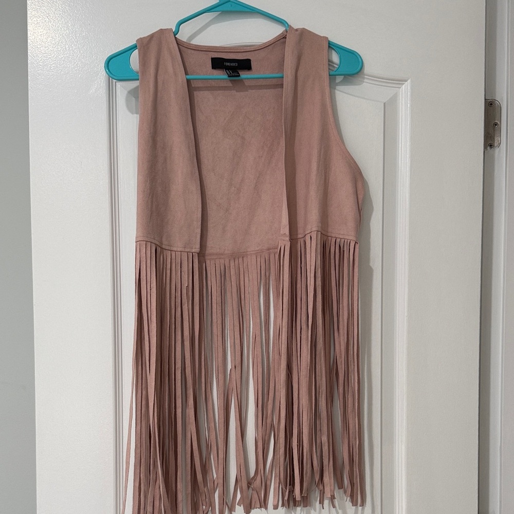 Rose Blush Suede Fringe Vest